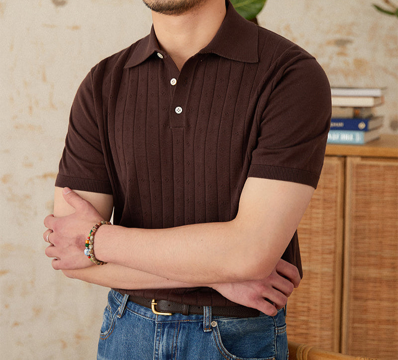 Belmont Pleated Cotton Knit Polo Shirt