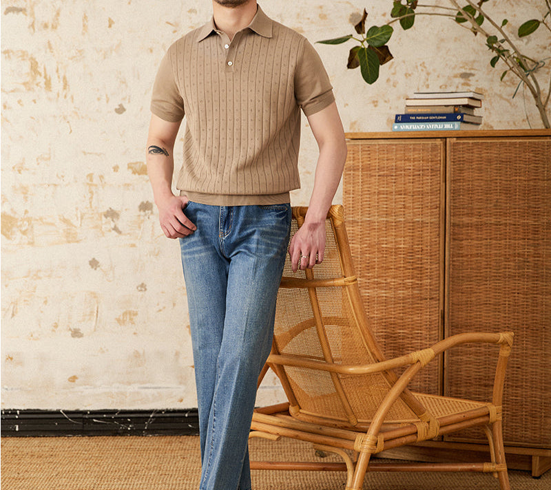 Belmont Pleated Cotton Knit Polo Shirt