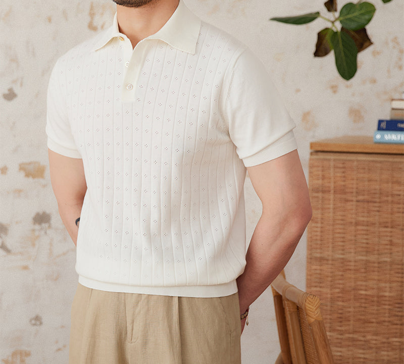 Belmont Pleated Cotton Knit Polo Shirt
