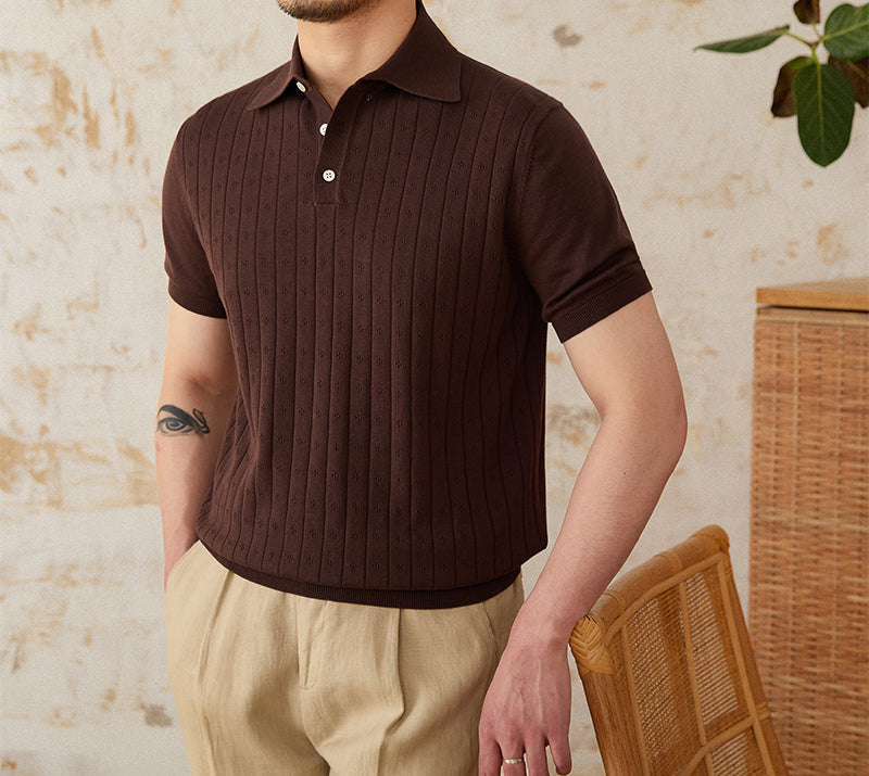 Belmont Pleated Cotton Knit Polo Shirt