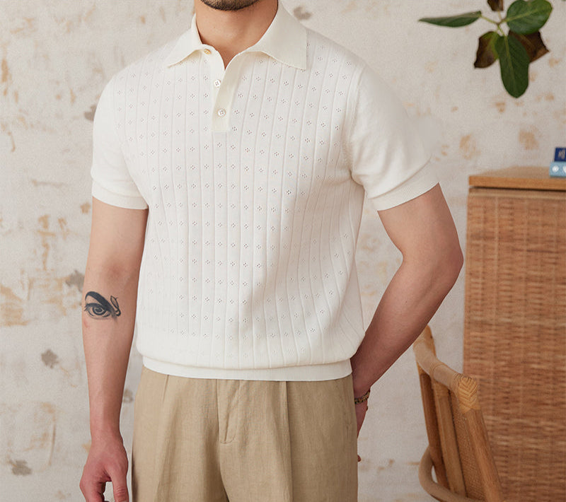 Belmont Pleated Cotton Knit Polo Shirt
