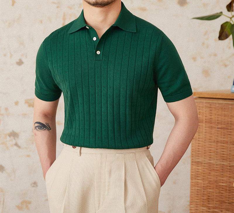 Belmont Pleated Cotton Knit Polo Shirt