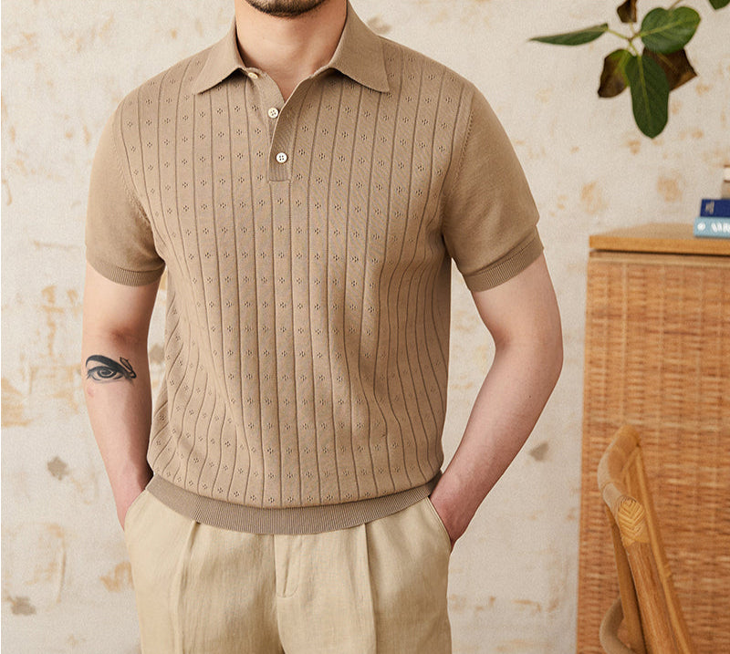 Belmont Pleated Cotton Knit Polo Shirt