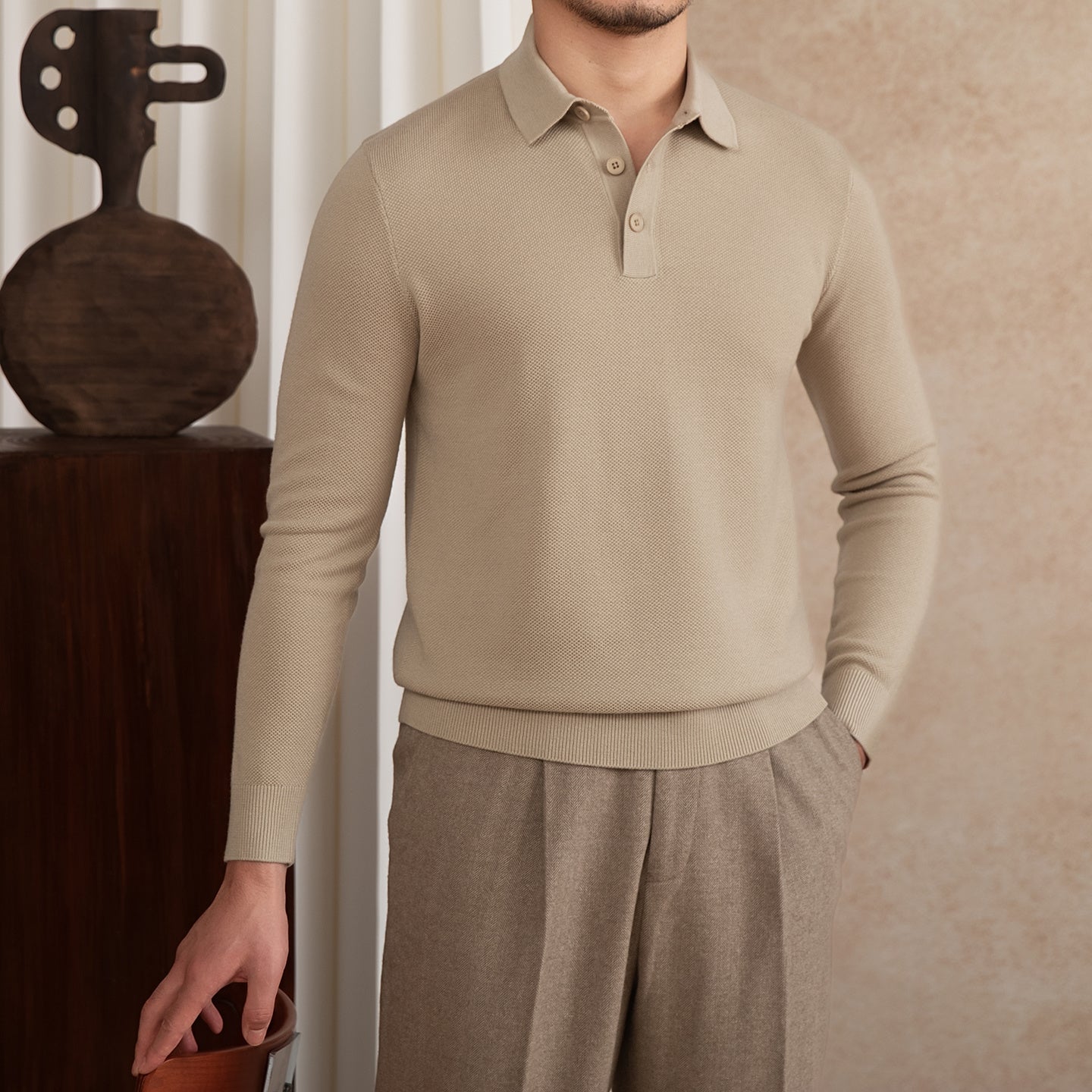 Belmont Wool Blend Long Sleeve Polo Shirt