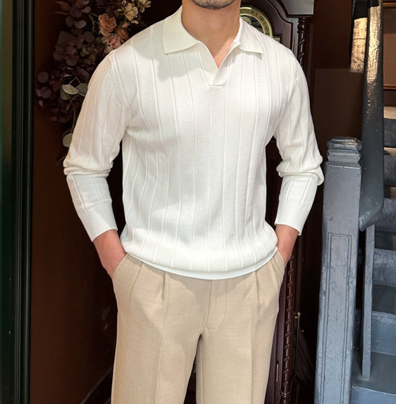 Belmont Pleated Elegance Knitted Polo Long Sleeve